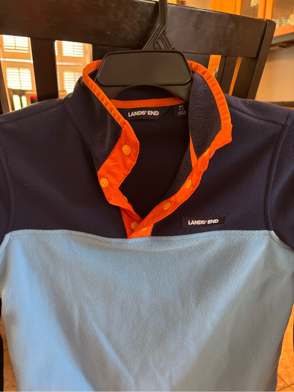 Lands' End Navy and Light Blue Fleece Pullover with Orange Trim